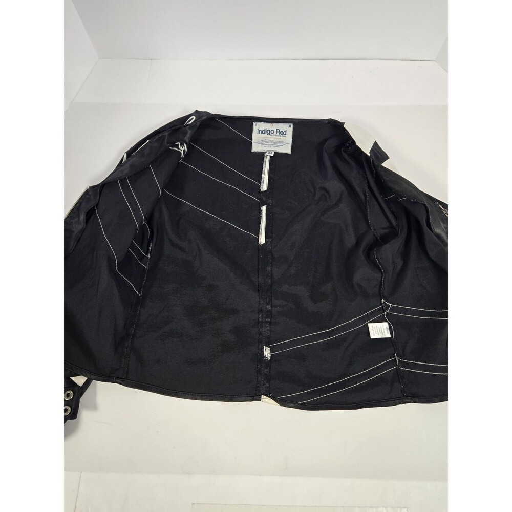 Indigo Red Black Satin Like Biker Cropped Jacket Grunge With Belt Buckles Size M - Picture 9 of 16